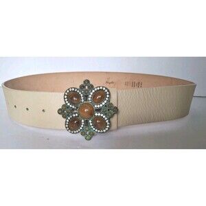 GARUGLIERI 7506 Italian Leather Statement Belt Sz Medium Jeweled Rhinestone Boho